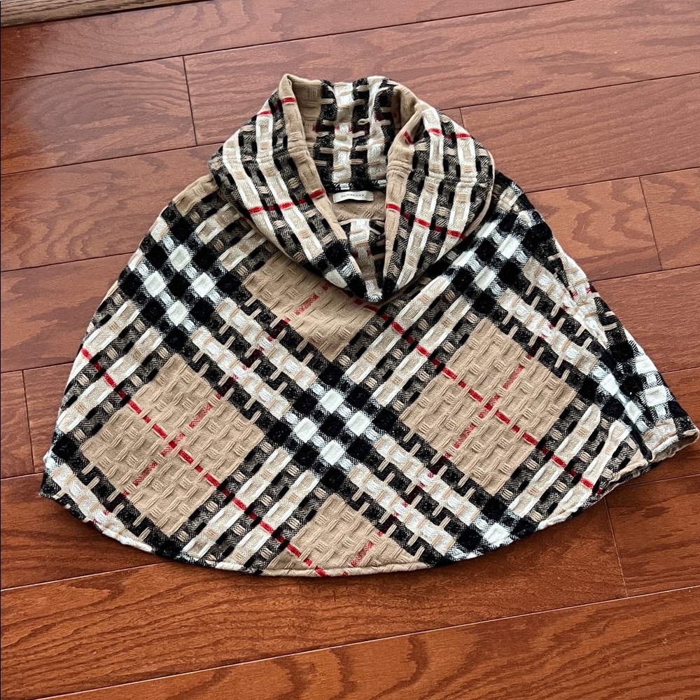 Burberry Plaid Cape in Beige, Black, and Red